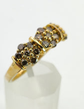 Load image into Gallery viewer, 1537: Vintage: 9ct Gold 21 Champagne Diamonds Flowerhead Trilogy Ring- a natural, sparkling beauty
