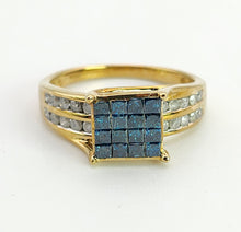 Load image into Gallery viewer, 1604: Vintage: 9ct Gold Blue &amp; White Diamonds Ring
