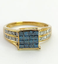 Load image into Gallery viewer, 1604: Vintage: 9ct Gold Blue &amp; White Diamonds Ring
