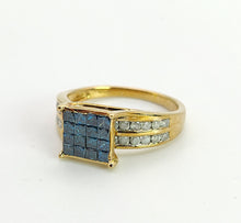 Load image into Gallery viewer, 1604: Vintage: 9ct Gold Blue &amp; White Diamonds Ring

