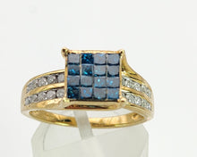 Load image into Gallery viewer, 1604: Vintage: 9ct Gold Blue &amp; White Diamonds Ring
