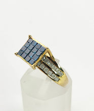 Load image into Gallery viewer, 1604: Vintage: 9ct Gold Blue &amp; White Diamonds Ring

