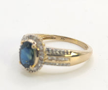 Load image into Gallery viewer, 0050: Vintage: Petite 9ct Gold Teal Blue Sapphire 64 Diamonds Dress Ring- sparkling beauty
