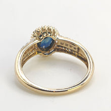 Load image into Gallery viewer, 0050: Vintage: Petite 9ct Gold Teal Blue Sapphire 64 Diamonds Dress Ring- sparkling beauty
