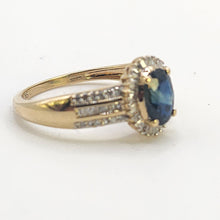 Load image into Gallery viewer, 0050: Vintage: Petite 9ct Gold Teal Blue Sapphire 64 Diamonds Dress Ring- sparkling beauty
