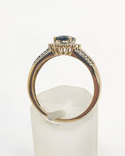 Load image into Gallery viewer, 0050: Vintage: Petite 9ct Gold Teal Blue Sapphire 64 Diamonds Dress Ring- sparkling beauty
