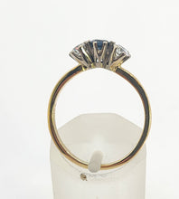 Load image into Gallery viewer, 0269: Vintage; 18ct Gold Blue Sapphire Diamonds 3-Stone Straight Ring- very fine example
