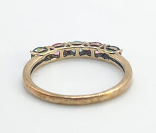 Load image into Gallery viewer, 1578: Vintage: 9ct Gold Aquamarine, Tsavorites, Rubellites Stacker Ring- rare, perfectly paired
