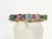 Load image into Gallery viewer, 1578: Vintage: 9ct Gold Aquamarine, Tsavorites, Rubellites Stacker Ring- rare, perfectly paired

