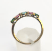 Load image into Gallery viewer, 1578: Vintage: 9ct Gold Aquamarine, Tsavorites, Rubellites Stacker Ring- rare, perfectly paired
