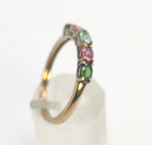 Load image into Gallery viewer, 1578: Vintage: 9ct Gold Aquamarine, Tsavorites, Rubellites Stacker Ring- rare, perfectly paired
