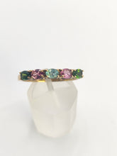 Load image into Gallery viewer, 1578: Vintage: 9ct Gold Aquamarine, Tsavorites, Rubellites Stacker Ring- rare, perfectly paired
