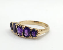 Load image into Gallery viewer, 1588: Vintage: 9ct Gold 5 Rich Purple Amethysts Ring- From 1979
