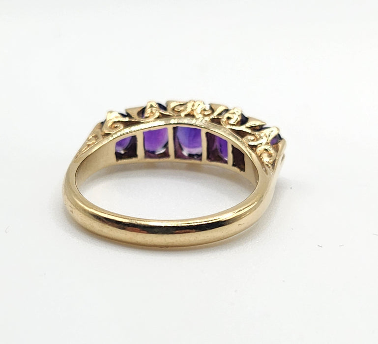 Vintage: 9ct Yellow Gold Five Amethyst Graduated Dress Ring — From 1979