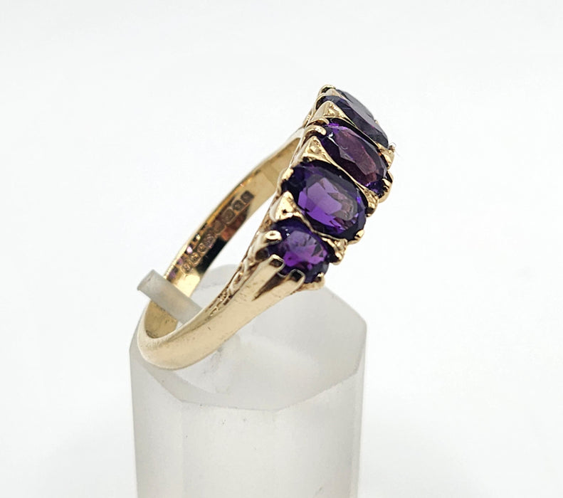 Vintage: 9ct Yellow Gold Five Amethyst Graduated Dress Ring — From 1979