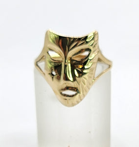 1336: Vintage: 9ct Gold "Theatrical Mask" Ring- a fun conversation piece.