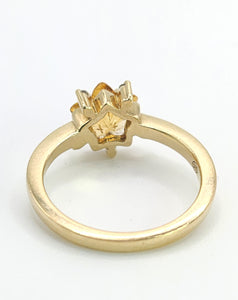 1576: Vintage: 14ct Gold Star-Set Yellow Citrines Diamond Dress Ring