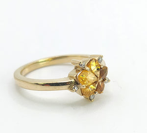 1576: Vintage: 14ct Gold Star-Set Yellow Citrines Diamond Dress Ring
