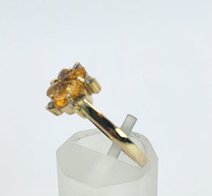 1576: Vintage: 14ct Gold Star-Set Yellow Citrines Diamond Dress Ring