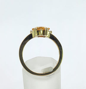 1576: Vintage: 14ct Gold Star-Set Yellow Citrines Diamond Dress Ring