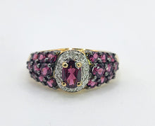 Load image into Gallery viewer, 1600: Vintage; 9ct Gold Vibrant Rubellites Diamonds Cocktail Ring- a striking beauty
