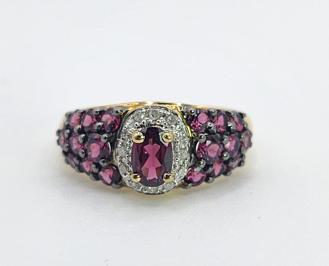 1600: Vintage; 9ct Gold Vibrant Rubellites Diamonds Cocktail Ring- a striking beauty