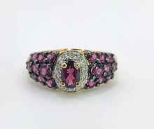 Load image into Gallery viewer, 1600: Vintage; 9ct Gold Vibrant Rubellites Diamonds Cocktail Ring- a striking beauty
