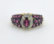 Load image into Gallery viewer, 1600: Vintage; 9ct Gold Vibrant Rubellites Diamonds Cocktail Ring- a striking beauty
