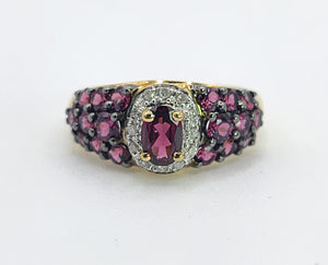 1600: Vintage; 9ct Gold Vibrant Rubellites Diamonds Cocktail Ring- a striking beauty
