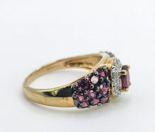 Load image into Gallery viewer, 1600: Vintage; 9ct Gold Vibrant Rubellites Diamonds Cocktail Ring- a striking beauty
