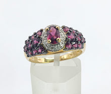 Load image into Gallery viewer, 1600: Vintage; 9ct Gold Vibrant Rubellites Diamonds Cocktail Ring- a striking beauty
