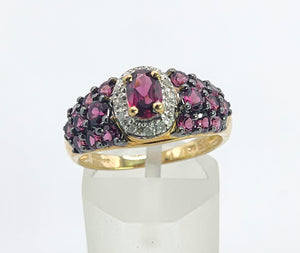 1600: Vintage; 9ct Gold Vibrant Rubellites Diamonds Cocktail Ring- a striking beauty
