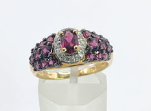 Load image into Gallery viewer, 1600: Vintage; 9ct Gold Vibrant Rubellites Diamonds Cocktail Ring- a striking beauty
