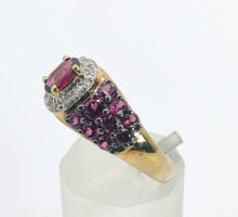 Load image into Gallery viewer, 1600: Vintage; 9ct Gold Vibrant Rubellites Diamonds Cocktail Ring- a striking beauty
