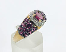 Load image into Gallery viewer, 1600: Vintage; 9ct Gold Vibrant Rubellites Diamonds Cocktail Ring- a striking beauty
