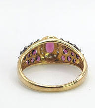 Load image into Gallery viewer, 1600: Vintage; 9ct Gold Vibrant Rubellites Diamonds Cocktail Ring- a striking beauty

