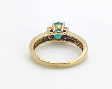 Load image into Gallery viewer, 1609: Vintage: 14ct Gold Emerald Diamonds Ring- petite, sparkling and cute
