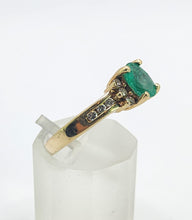 Load image into Gallery viewer, 1609: Vintage: 14ct Gold Emerald Diamonds Ring- petite, sparkling and cute
