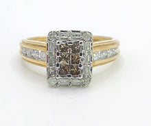 Load image into Gallery viewer, 1612: Vintage: 9ct Yellow Gold Champagne &amp; White Diamonds Geometric Set Ring- 28 natural, sparkling diamonds
