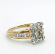 Load image into Gallery viewer, 1612: Vintage: 9ct Yellow Gold Champagne &amp; White Diamonds Geometric Set Ring- 28 natural, sparkling diamonds
