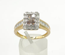 Load image into Gallery viewer, 1612: Vintage: 9ct Yellow Gold Champagne &amp; White Diamonds Geometric Set Ring- 28 natural, sparkling diamonds
