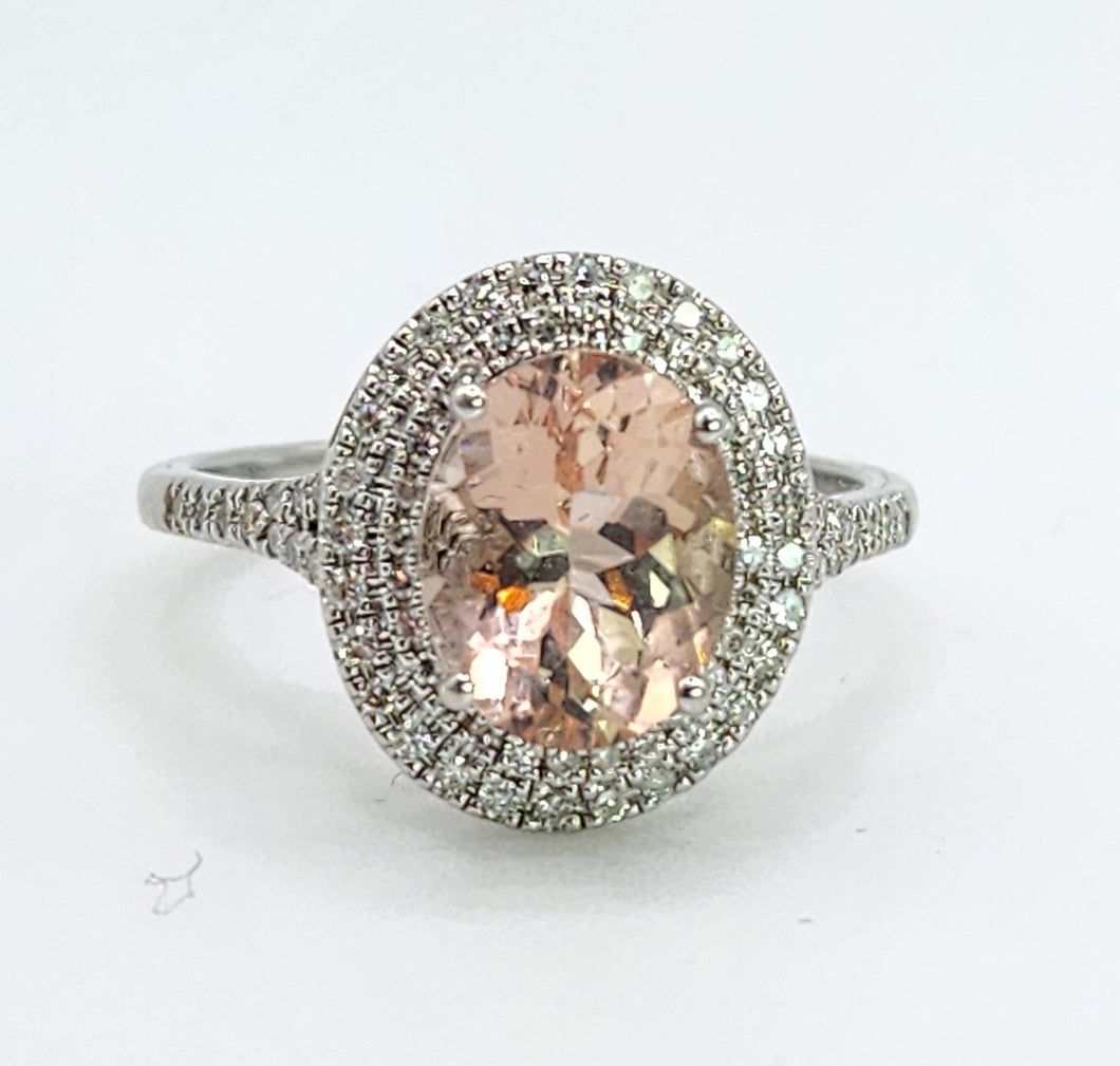 1733: Vintage: 14ct Gold Pink Morganite 70 Diamonds Cocktail Ring- simply gorgeous