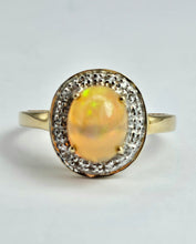 Load image into Gallery viewer, 1743: Vintage: 9ct Gold Fire Opal White Sapphires Cluster Ring- fantastic colours
