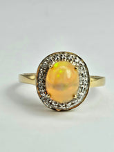 Load image into Gallery viewer, 1743: Vintage: 9ct Gold Fire Opal White Sapphires Cluster Ring- fantastic colours
