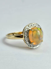 Load image into Gallery viewer, 1743: Vintage: 9ct Gold Fire Opal White Sapphires Cluster Ring- fantastic colours
