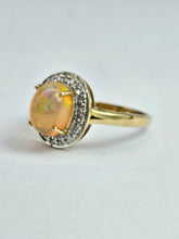 Load image into Gallery viewer, 1743: Vintage: 9ct Gold Fire Opal White Sapphires Cluster Ring- fantastic colours
