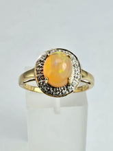 Load image into Gallery viewer, 1743: Vintage: 9ct Gold Fire Opal White Sapphires Cluster Ring- fantastic colours
