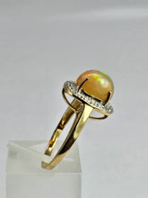 Load image into Gallery viewer, 1743: Vintage: 9ct Gold Fire Opal White Sapphires Cluster Ring- fantastic colours
