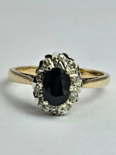 Cargar imagen en el visor de la galería, 1745: Vintage: 9ct Gold French Blue Sapphire Diamonds Cluster Ring- From 1975
