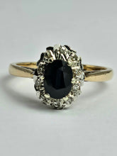 Cargar imagen en el visor de la galería, 1745: Vintage: 9ct Gold French Blue Sapphire Diamonds Cluster Ring- From 1975
